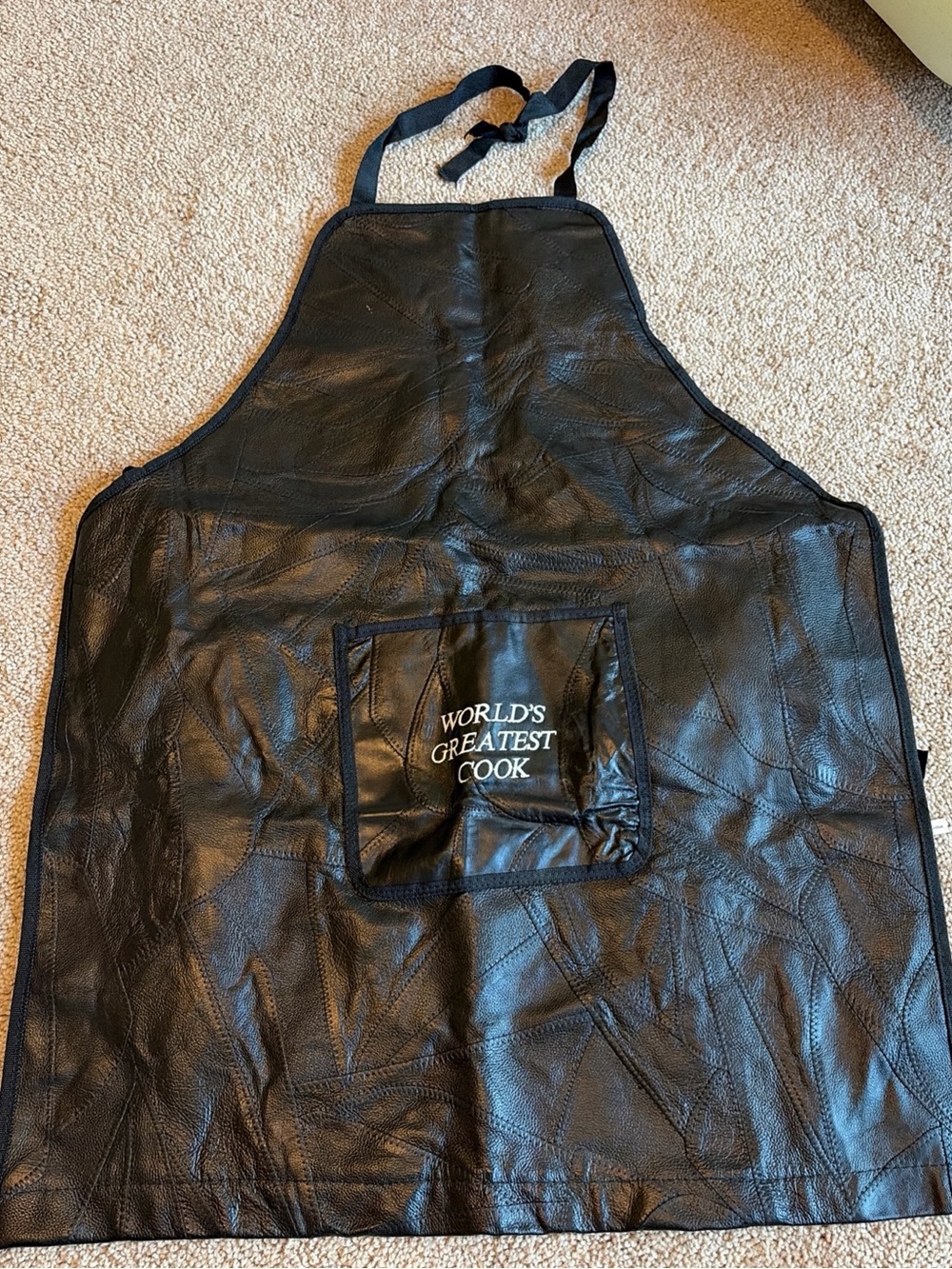 Unisex Adults Black Buffalo Leather World's Greatest Cook Stitch Chef Apron One